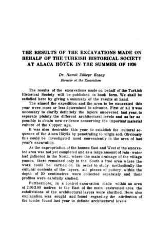 The Results of the Excavations Made on Behalf of the Turkish Historical Society at Alaca Höyük in the Summer of 1936