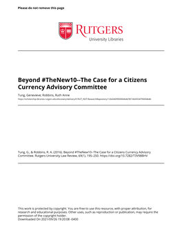 Beyond #Thenew10--The Case for a Citizens Currency Advisory Committee