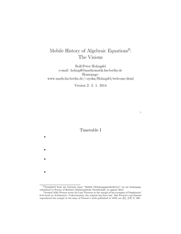 Mobile History of Algebraic Equations0: the Visions