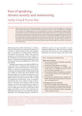 Chronic Anxiety and Stammering Ashley Craig & Yvonne Tran