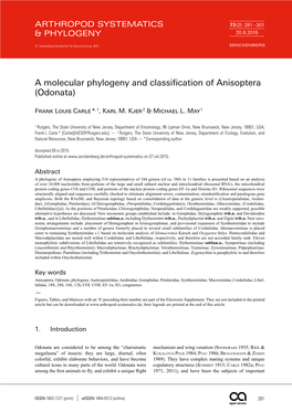 A Molecular Phylogeny and Classification of Anisoptera (Odonata)