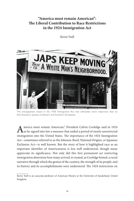 “America Must Remain American”: the Liberal Contribution to Race Restrictions in the 1924 Immigration Act