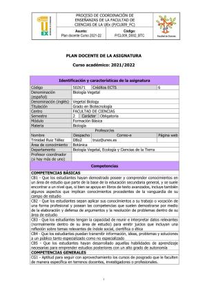 Plan Docente Curso 2021-22 P/CL009 D002 BTC Facultad De Ciencias