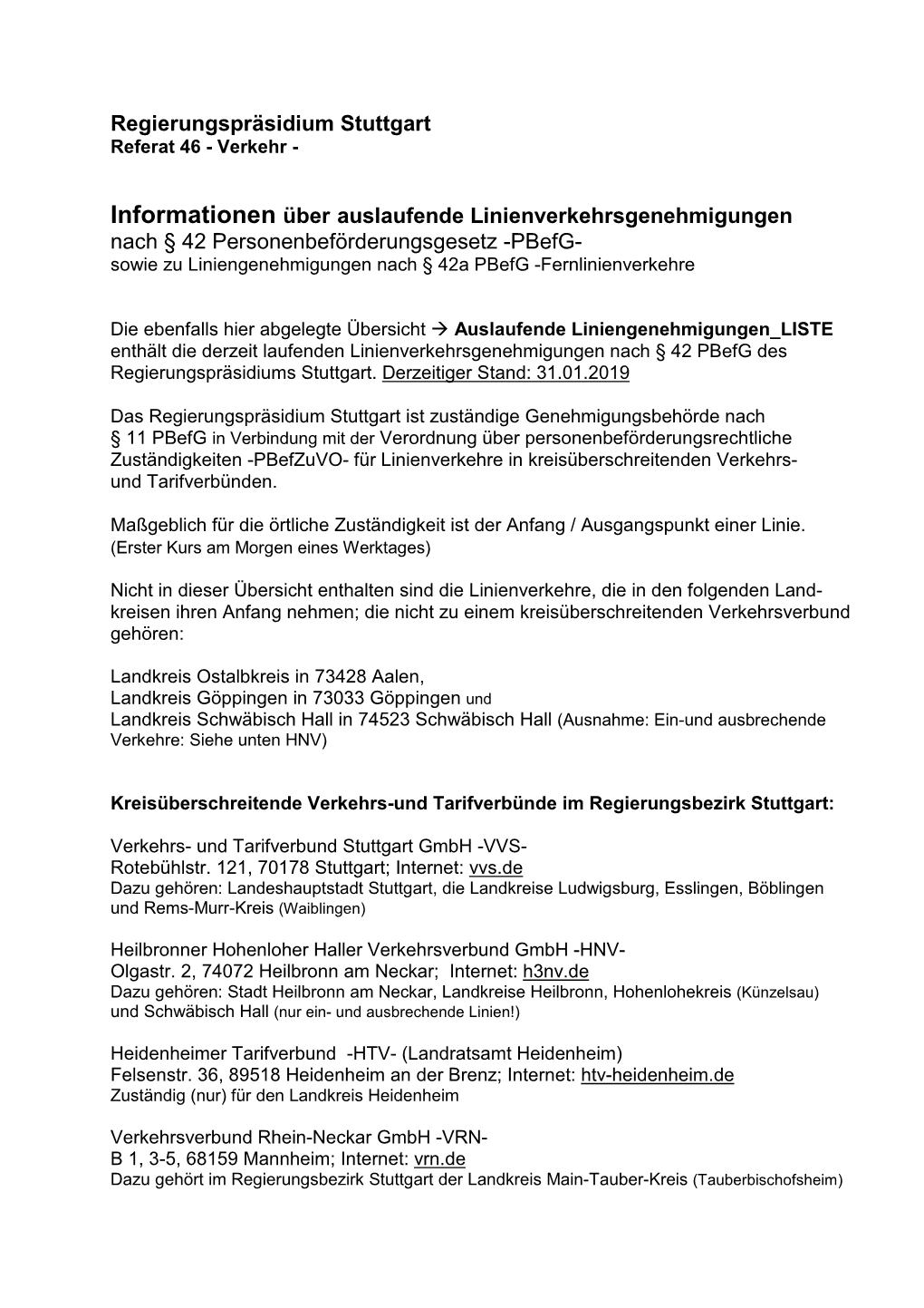 Regierungspräsidium Stuttgart Referat 46 - Verkehr