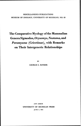 The Comparative Myology of the Mammalian Peromyscus