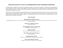 Miller Institute Annual Interdisciplinary Symposium History
