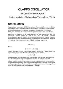 CLAPPS OSCILLATOR SHUBANGI MAHAJAN Indian Institute of Information Technology, Trichy