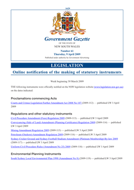 Government Gazette of the STATE of NEW SOUTH WALES Number 61 Thursday, 9 April 2009 Published Under Authority by Government Advertising