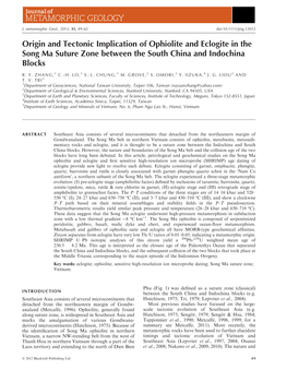 Origin and Tectonic Implication of Ophiolite and Eclogite in the Song Ma Suture Zone Between the South China and Indochina Blocks