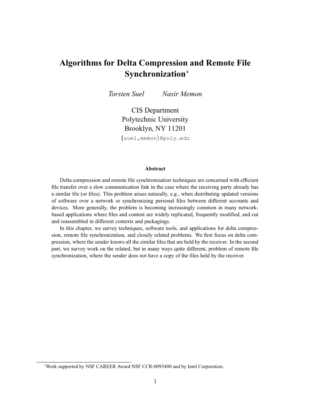 Algorithms for Delta Compression and Remote File Synchronization