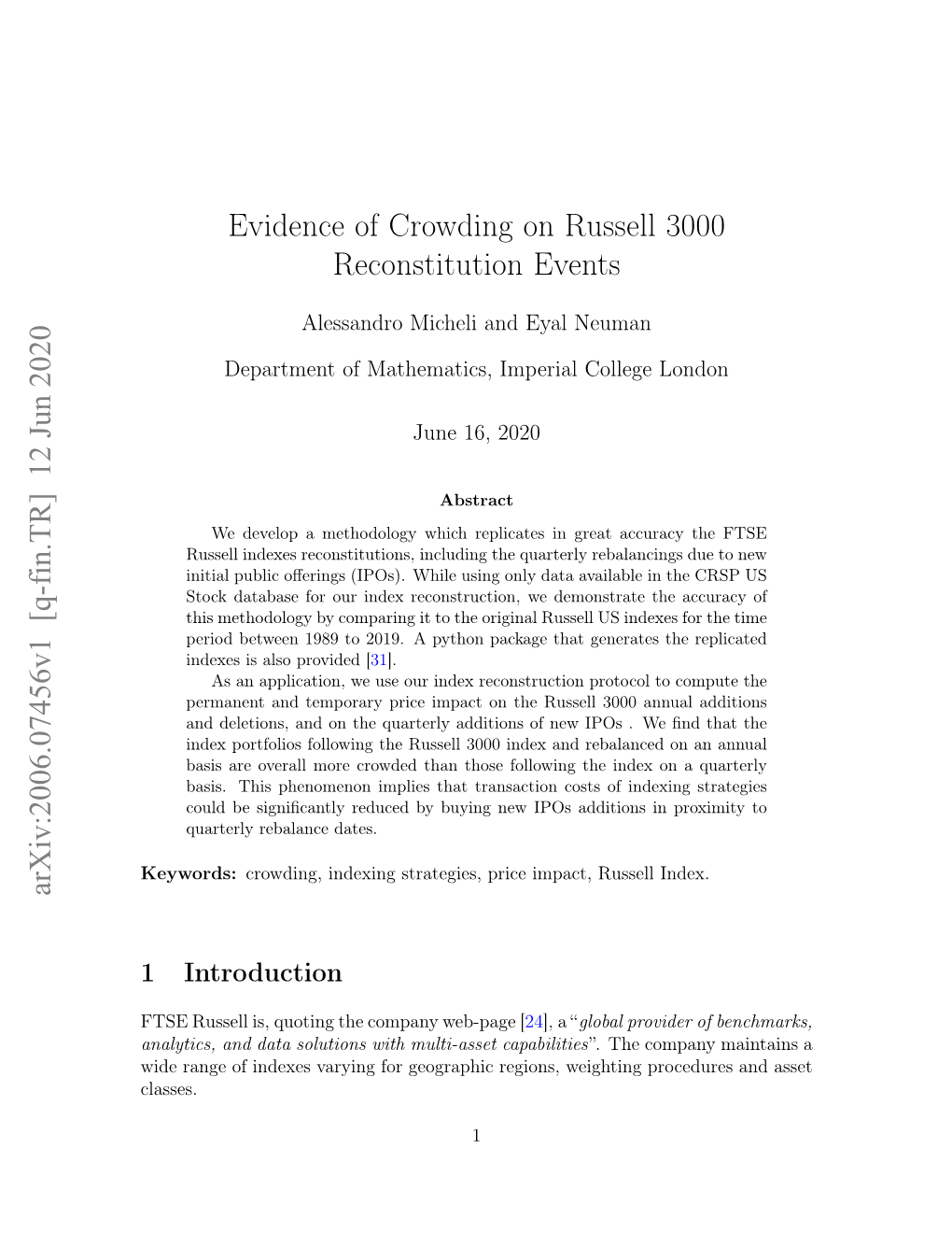 Evidence of Crowding on Russell 3000 Reconstitution Events