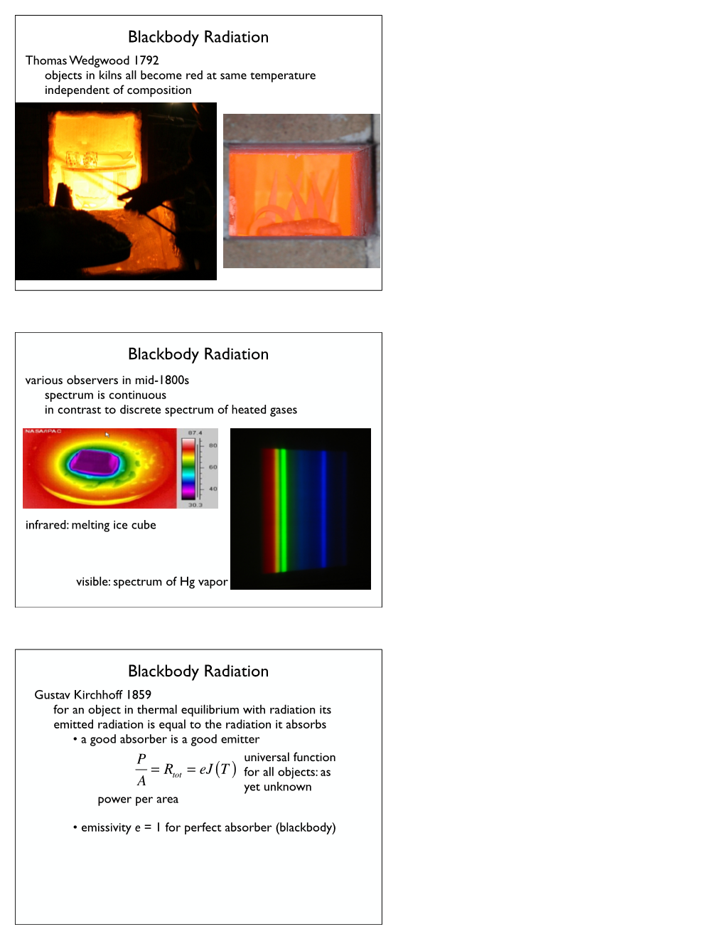 Blackbody Radiation Thomas Wedgwood 1792 Objects in Kilns All Become Red at Same Temperature Independent of Composition