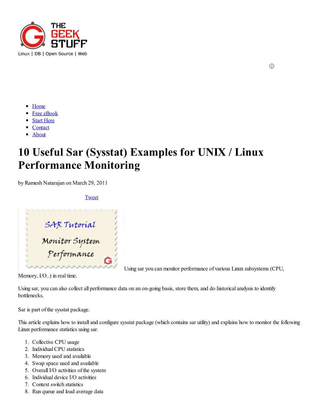 10 Useful Sar (Sysstat) Examples for UNIX / Linux Performance Monitoring