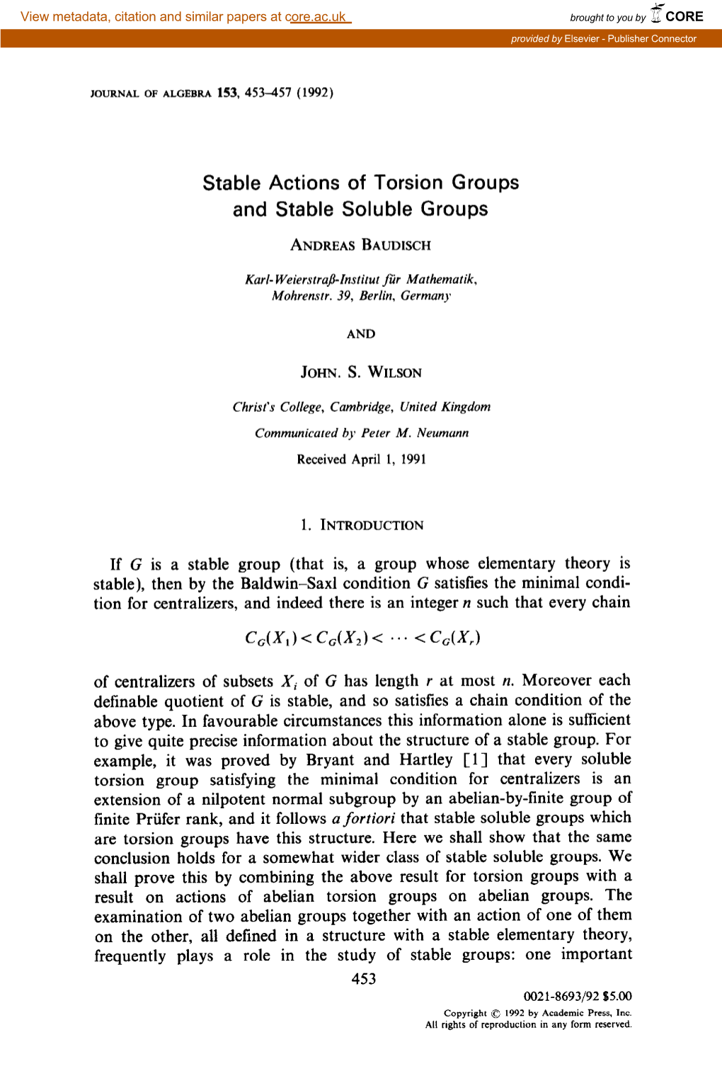 Stable Actions of Torsion Groups and Stable Soluble Groups