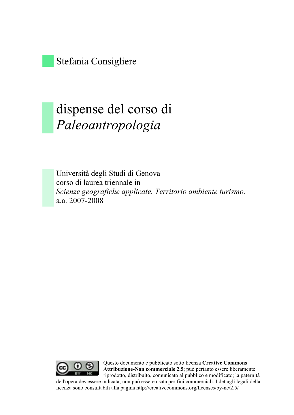 Dispense Del Corso Di Paleoantropologia