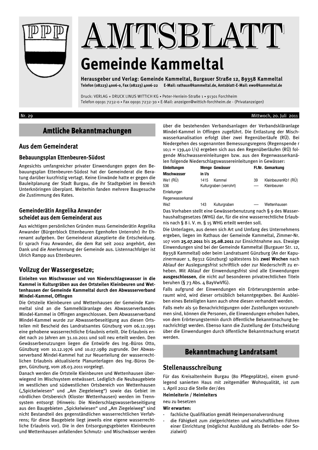 Amtsblatt Nr. 29/2011 Vom 20.07.2011