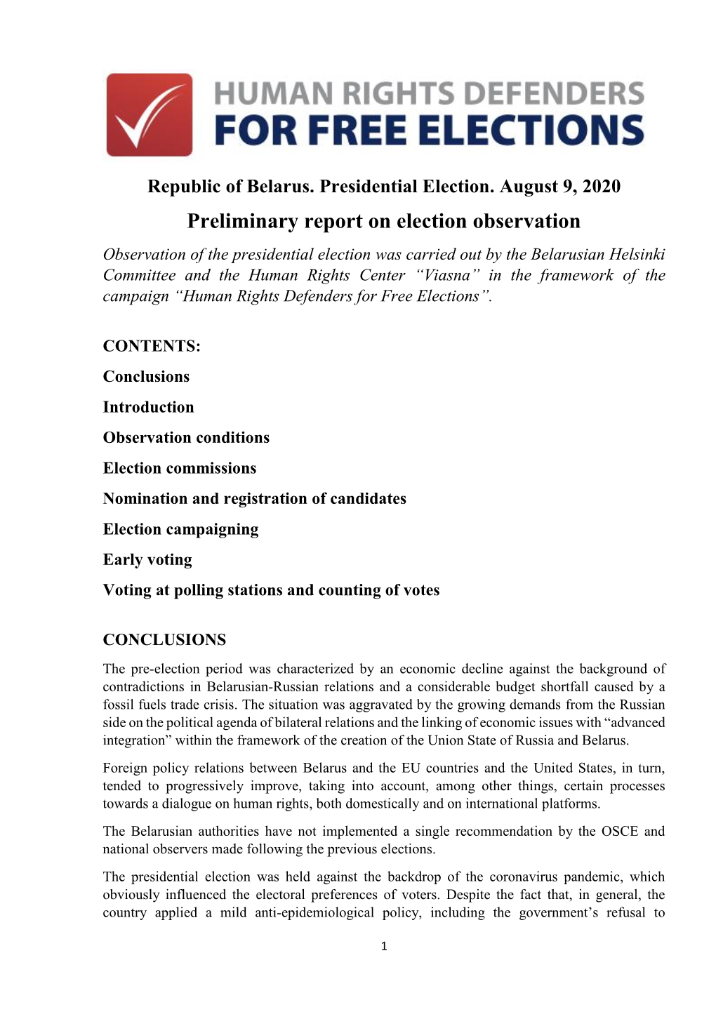 Preliminary Report on Election Observation