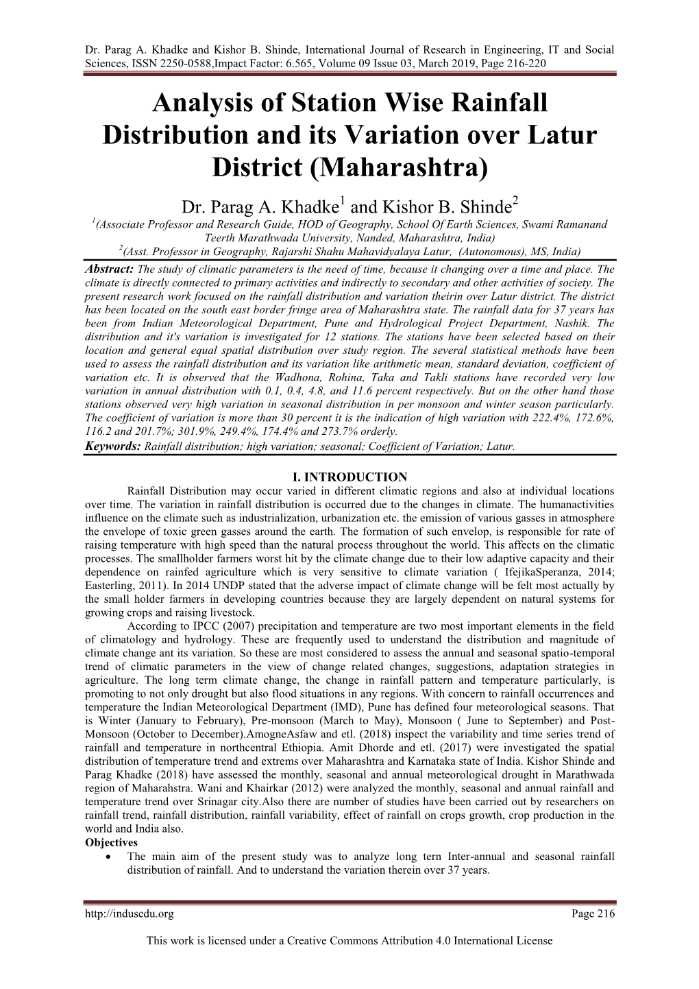 Dr. Parag A. Khadke and Kishor B. Shinde, International Journal Of