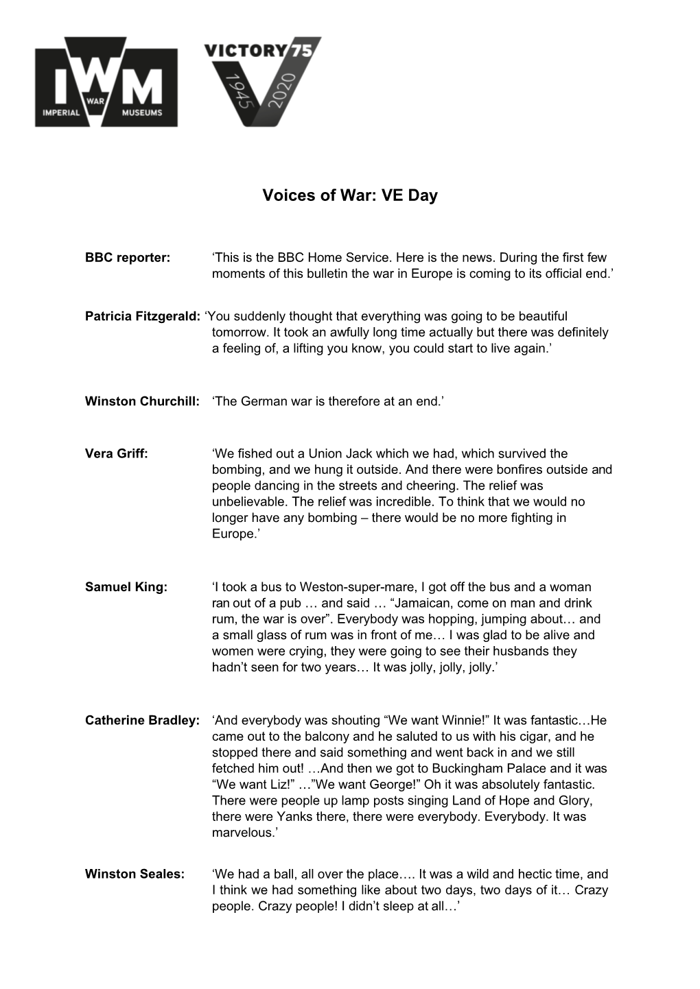 Voices of War: VE Day