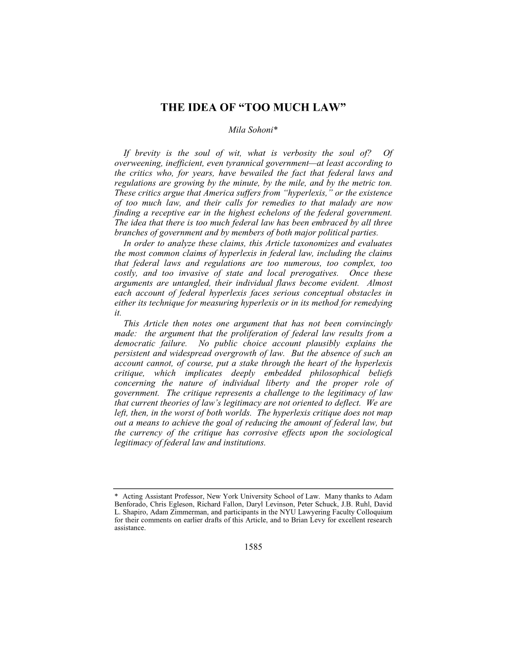 The Idea of “Too Much Law”