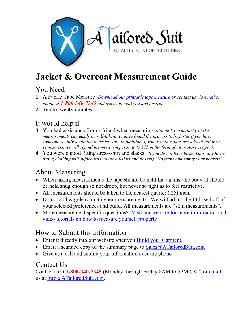Jacket & Overcoat Measurement Guide