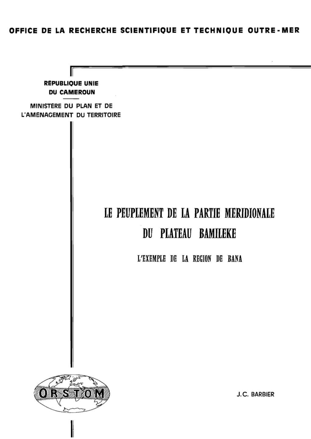 Le Peuplement De La Partie Méridionale Du Plateau BAMILEKE