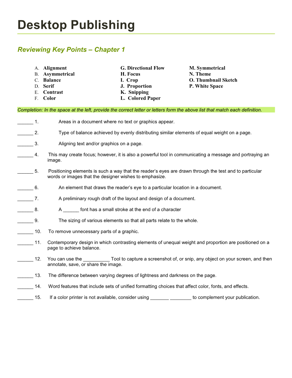 Reviewing Key Points Chapter 1