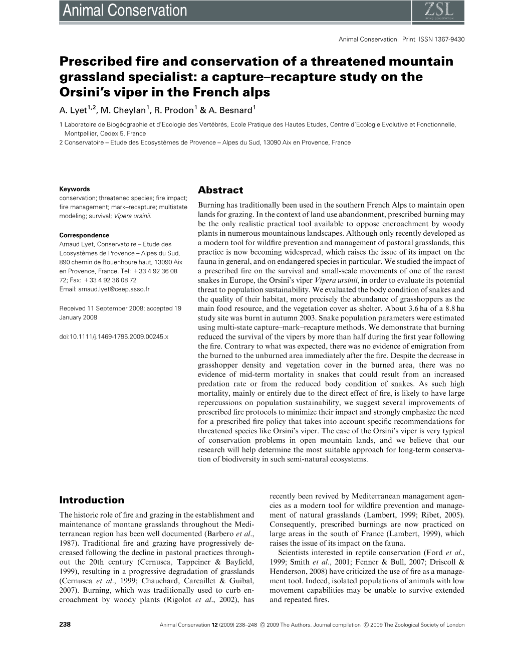 A Capture–Recapture Study on the Orsini's Viper in the French Alps