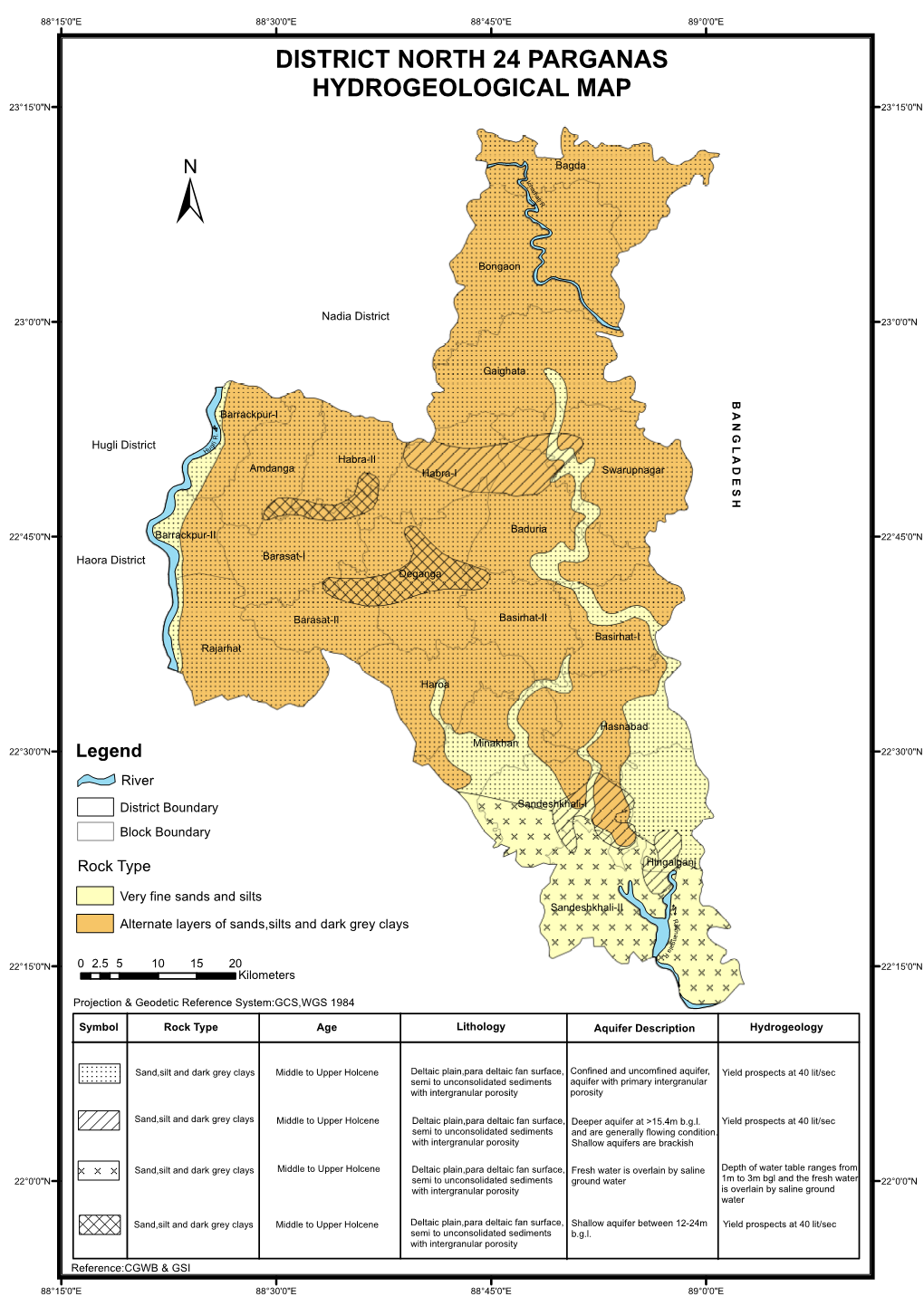 District North 24 Parganas Hydrogeological Map 23°15'0