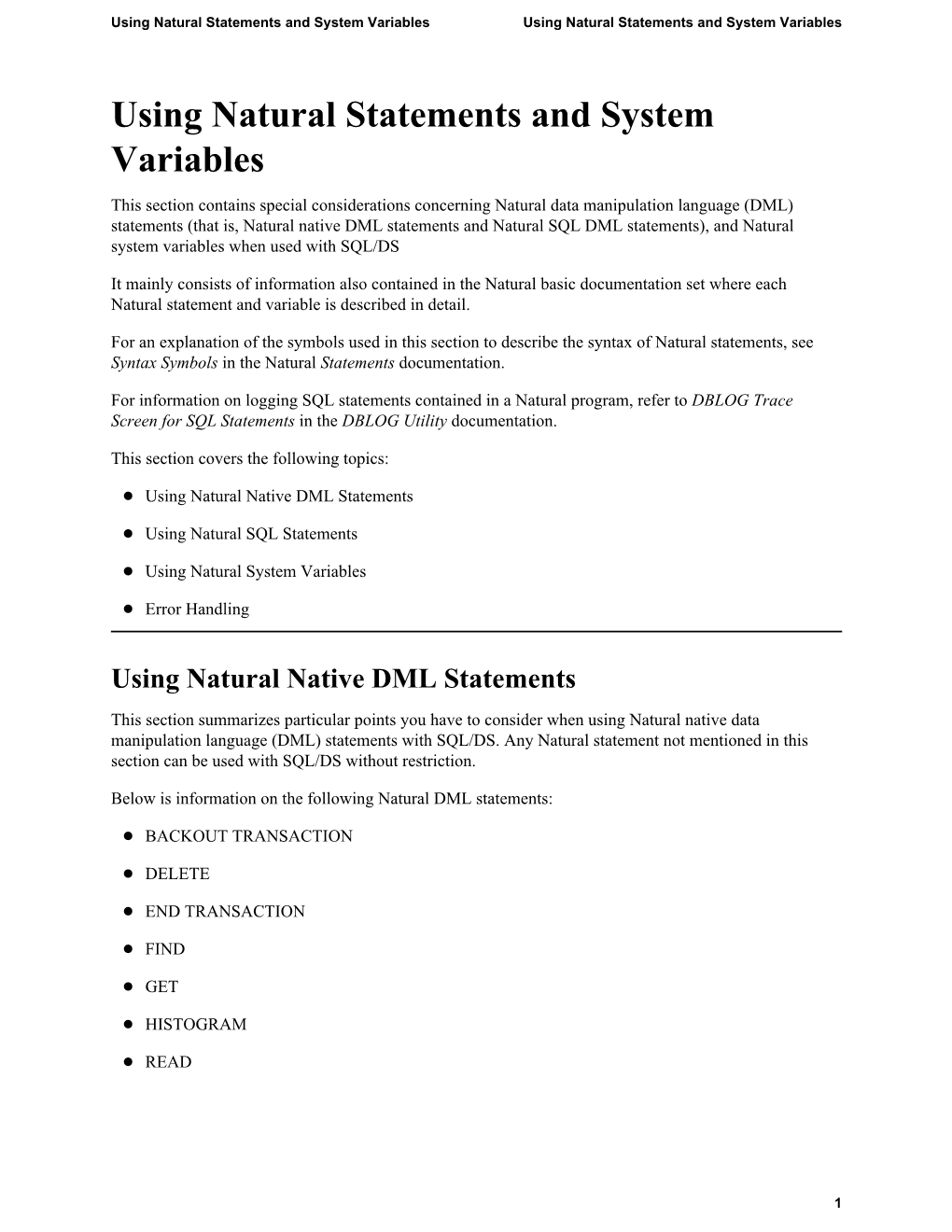 Using Natural Statements and System Variables Using Natural Statements and System Variables