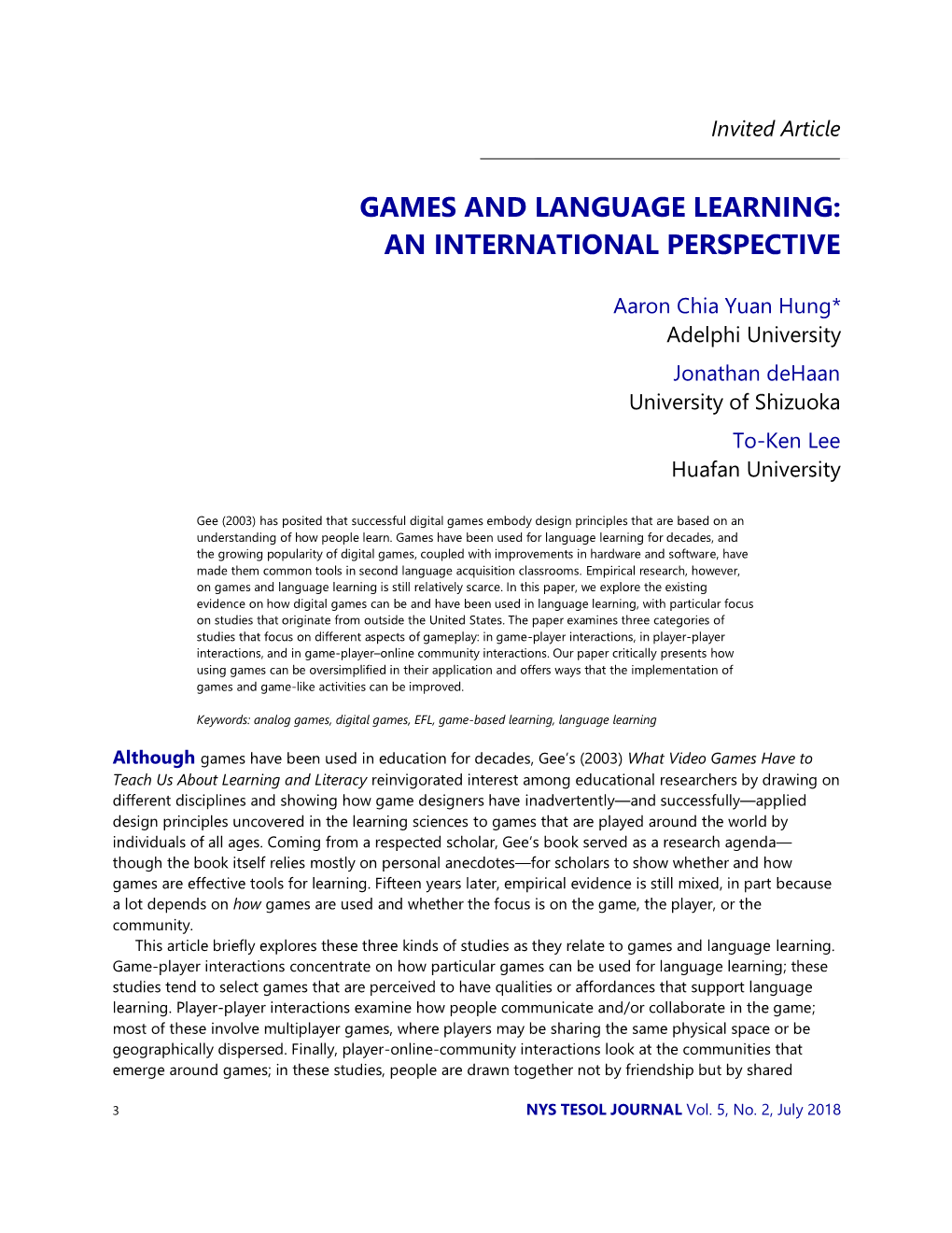 Games and Language Learning: an International Perspective