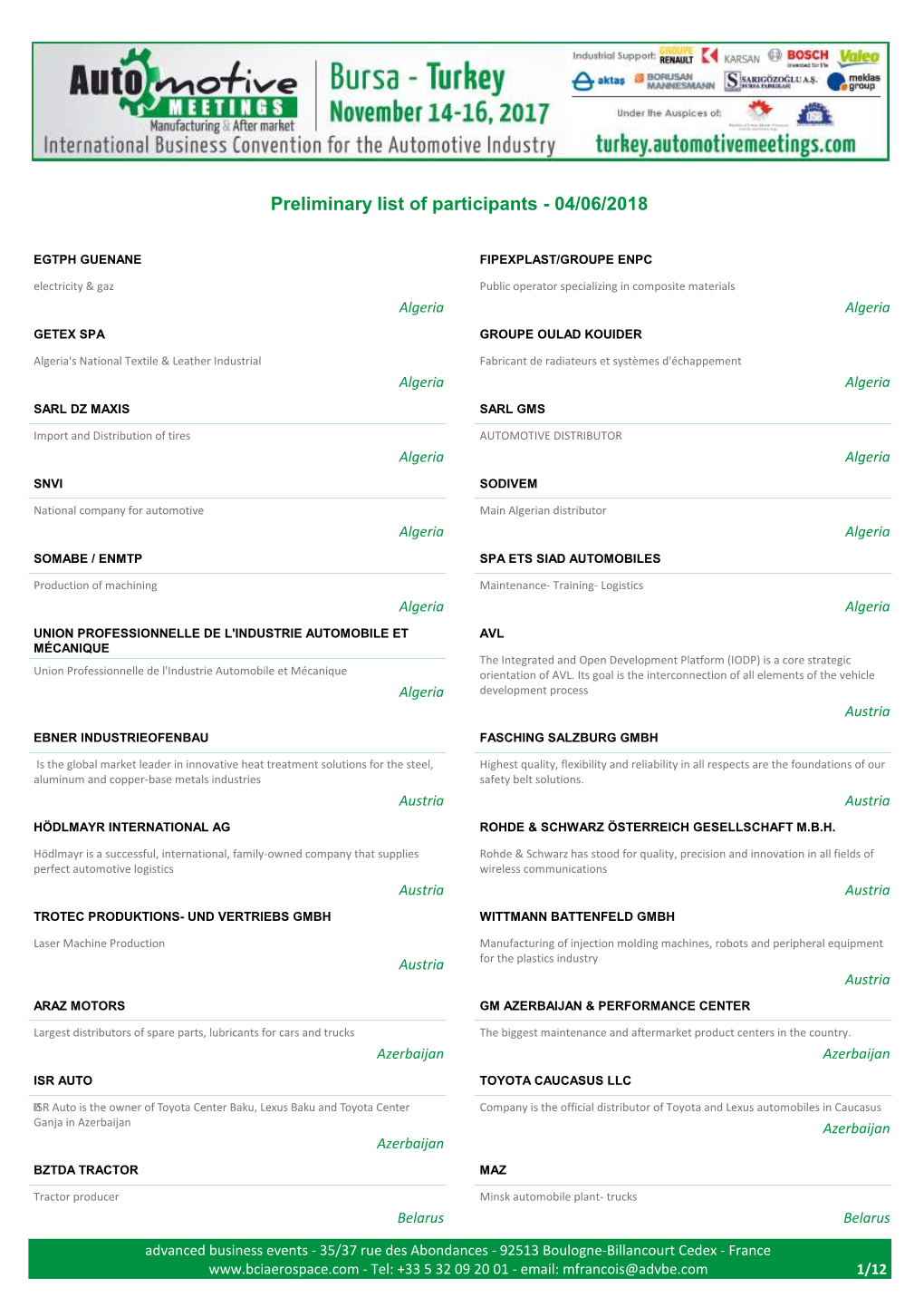 Preliminary List of Participants - 04/06/2018