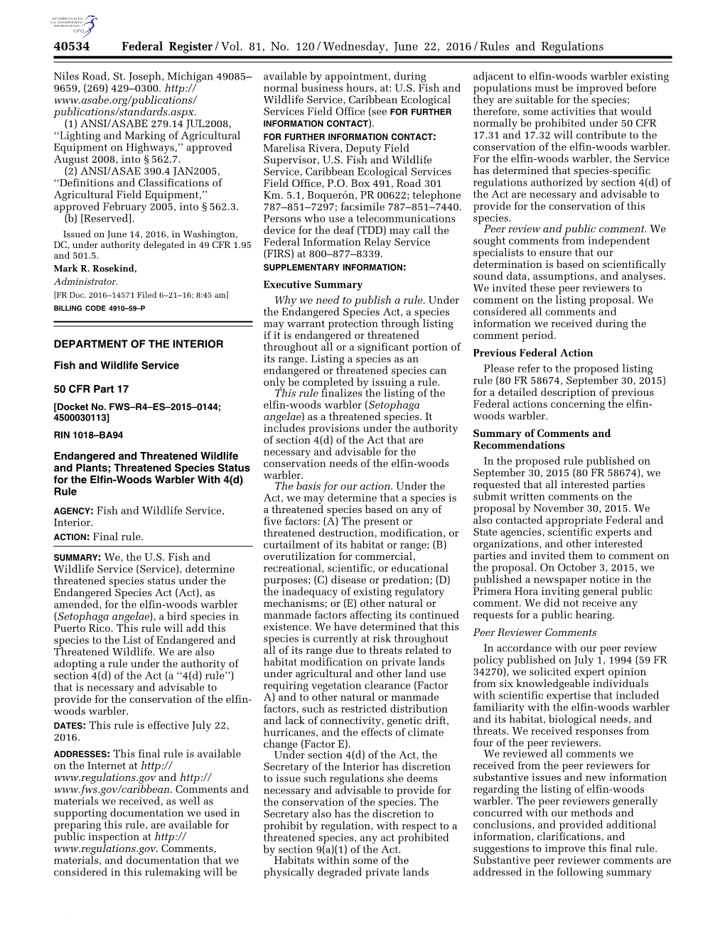 Federal Register/Vol. 81, No. 120/Wednesday, June 22, 2016/Rules