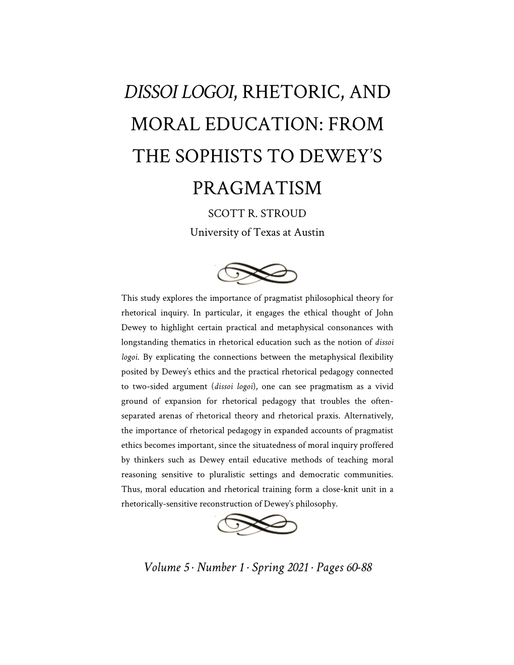 Dissoi Logoi, Rhetoric, and Moral Education: from the Sophists to Dewey's Pragmatism