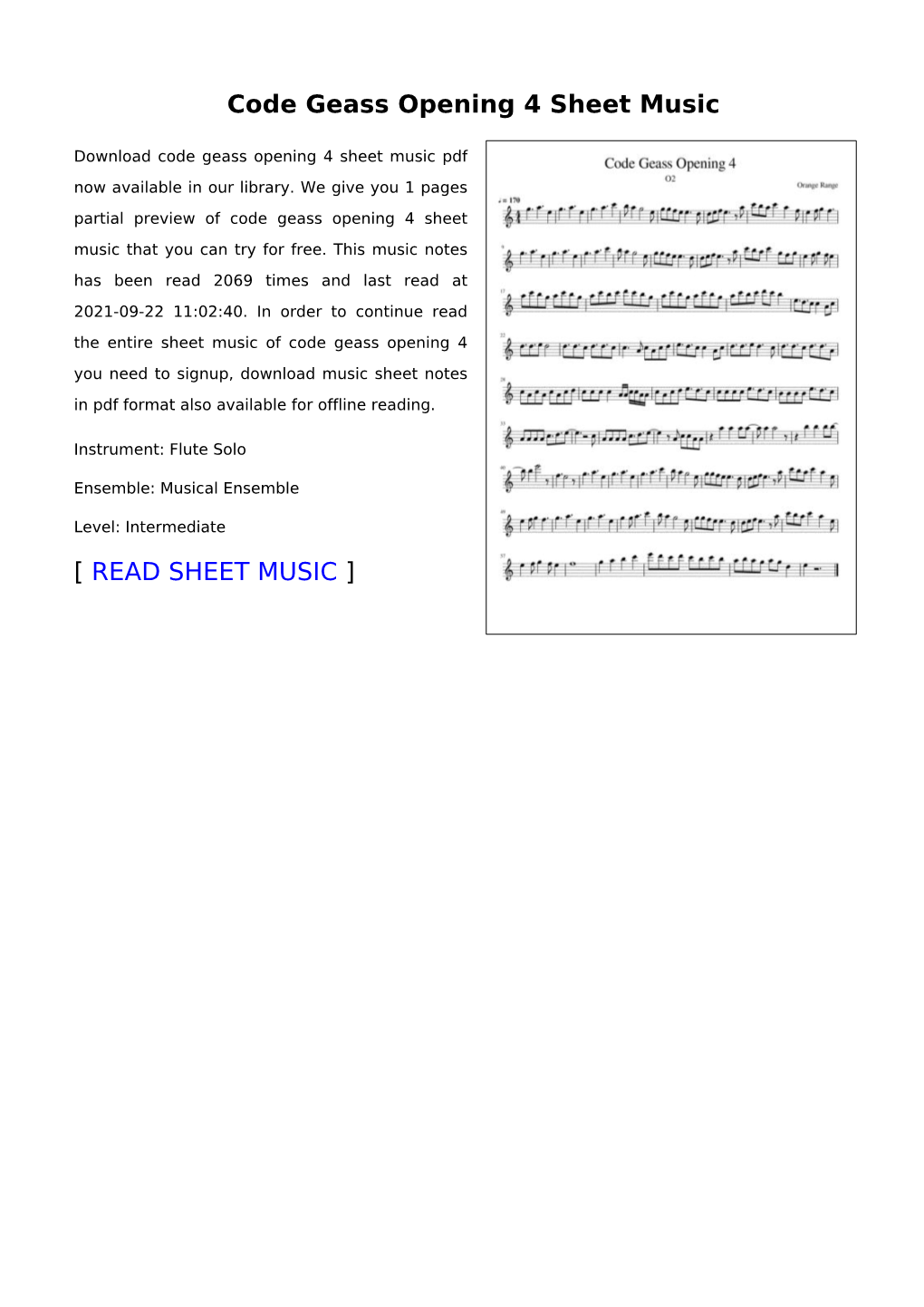 Code Geass Opening 4 Sheet Music