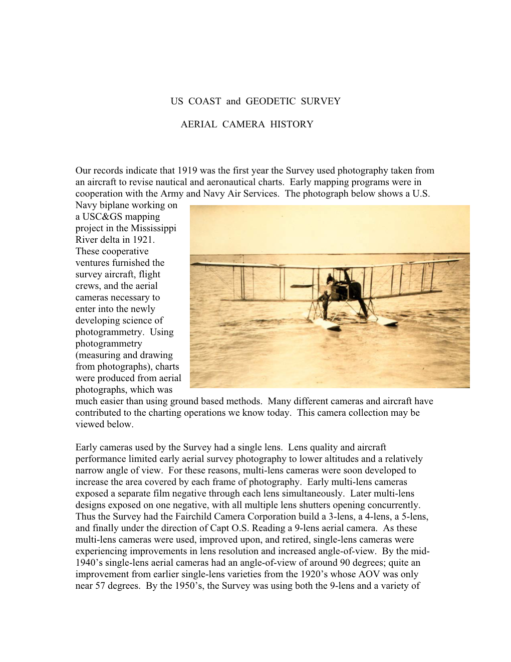 C&GS Aerial Camera History by Bill Hawken