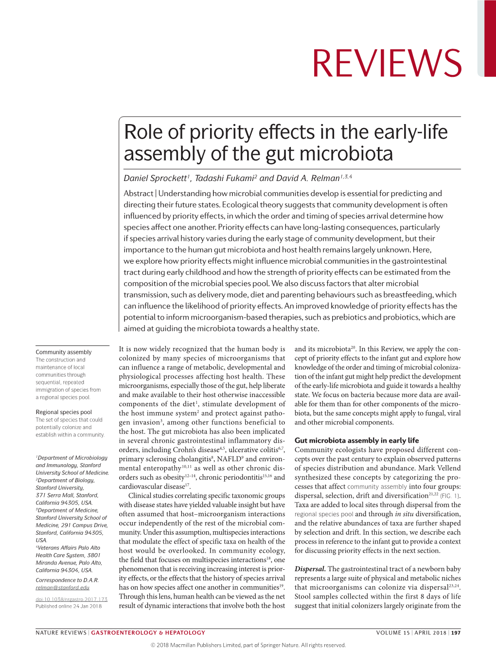 Role of Priority Effects in the Early-Life Assembly of the Gut Microbiota