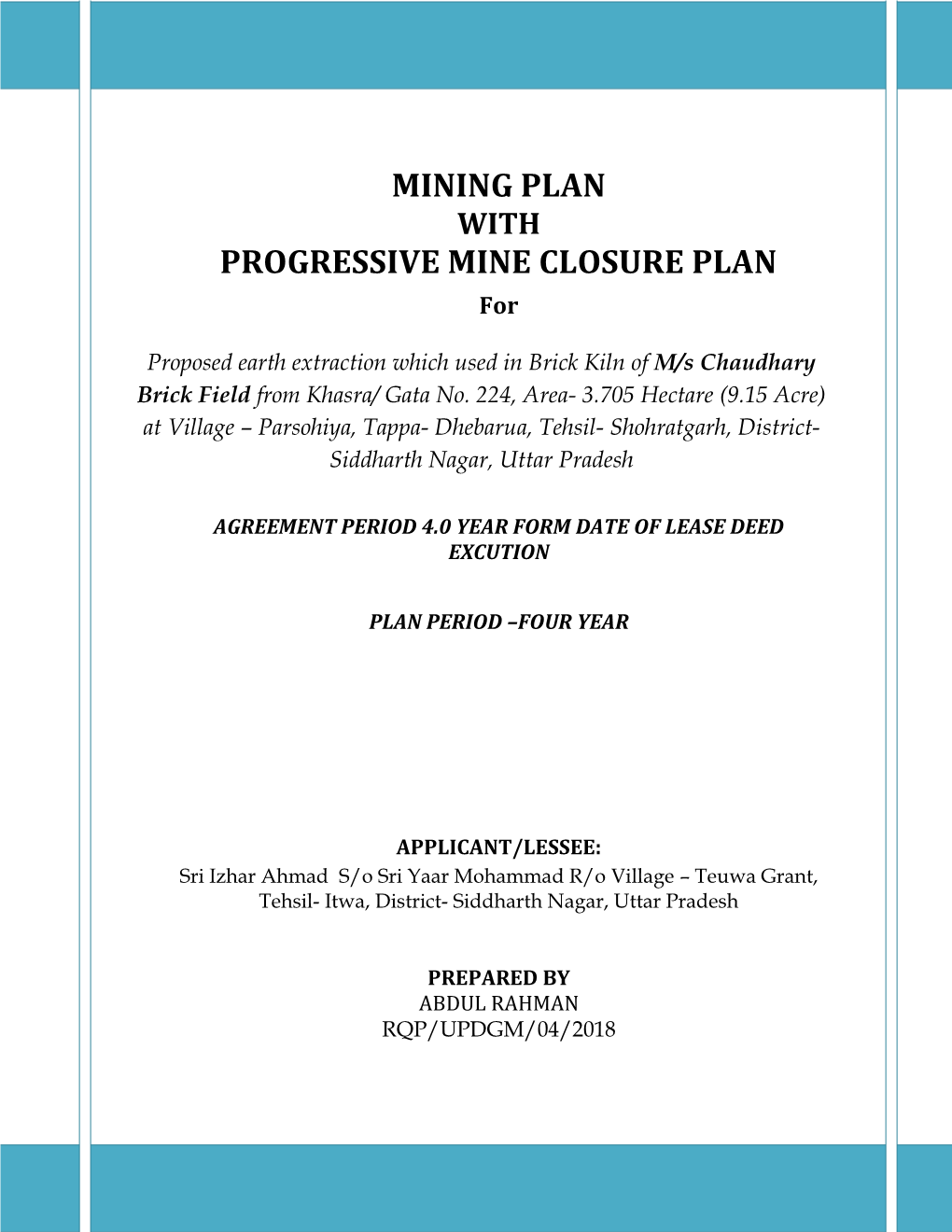 Mining Plan Progressive Mine Closure Plan