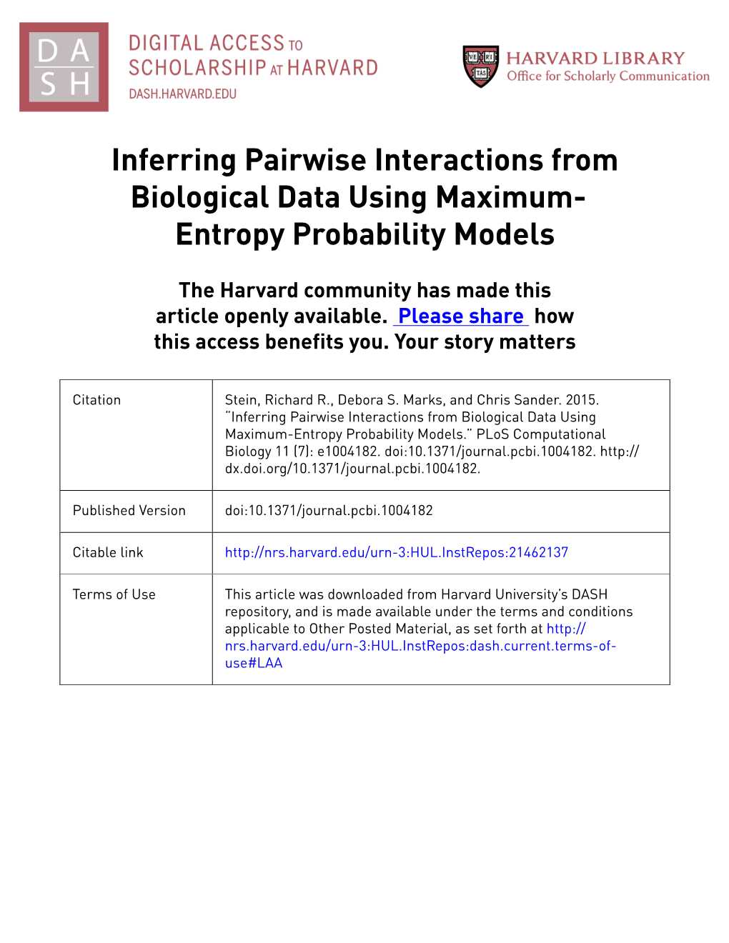Inferring Pairwise Interactions from Biological Data Using Maximum- Entropy Probability Models