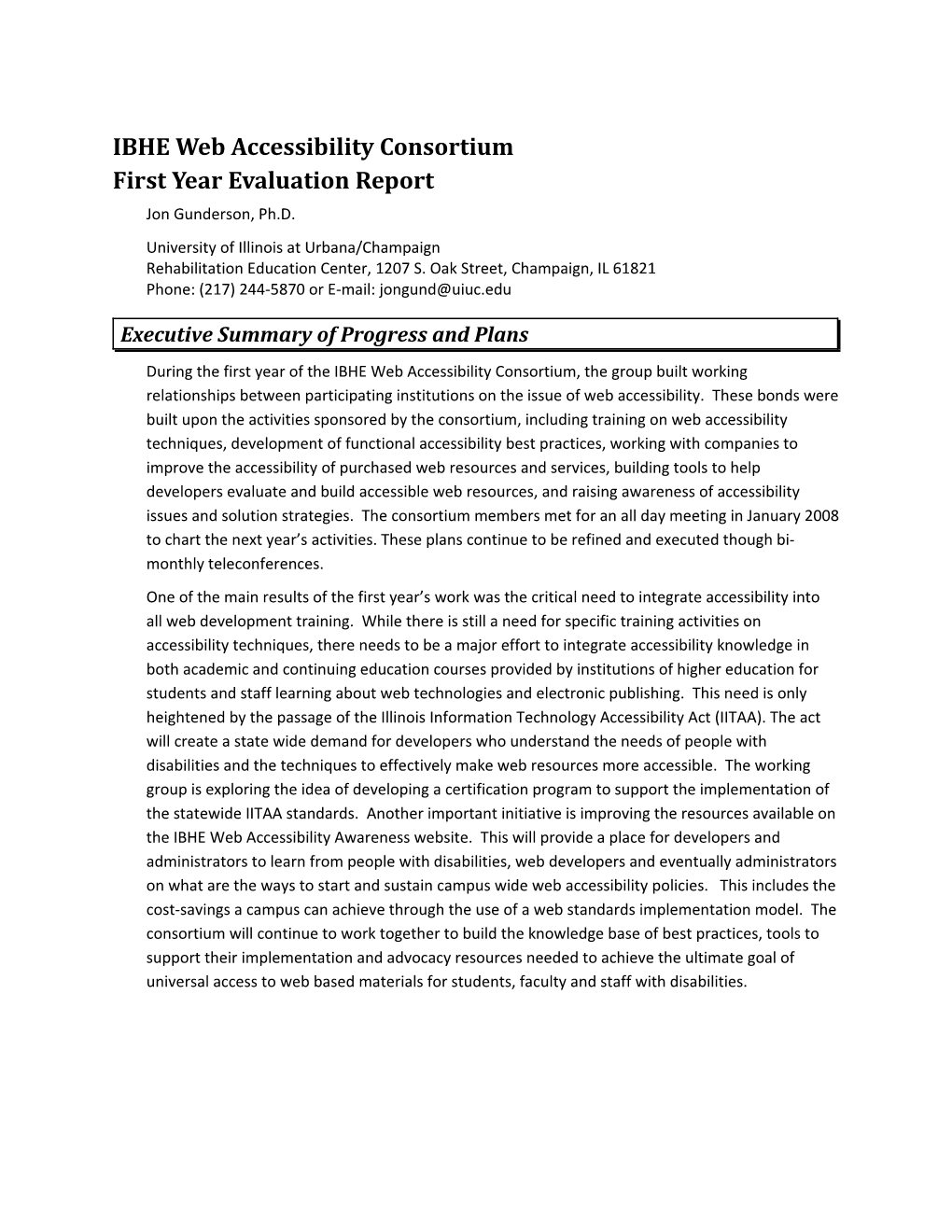 IBHE Web Accessibility Consortium First Year Evaluation Report