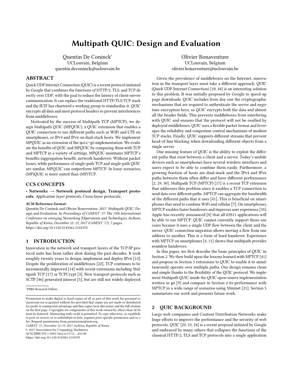 Conext 2017 Paper “Multipath QUIC: Design and Evaluation”