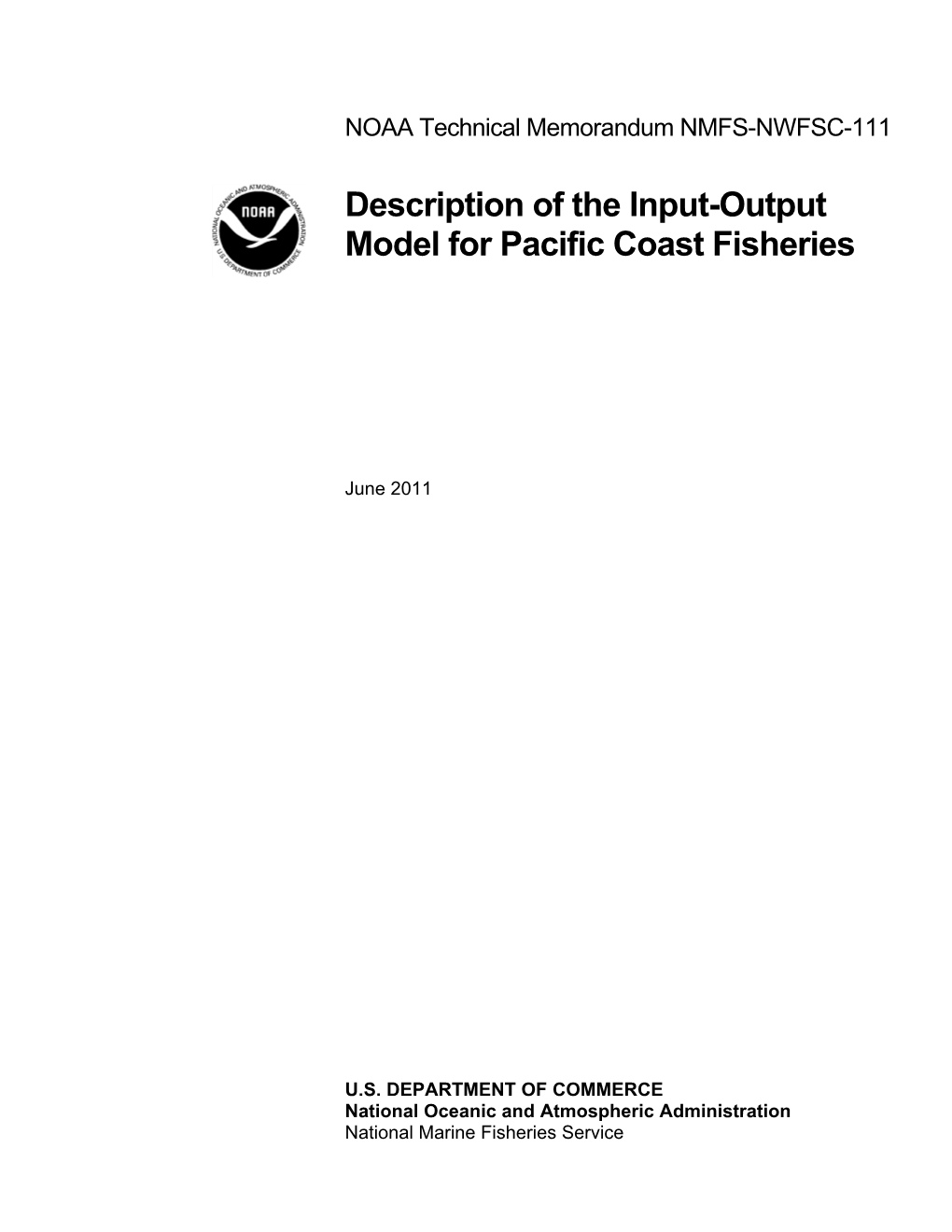 Description of the Input-Output Model for Pacific Coast Fisheries