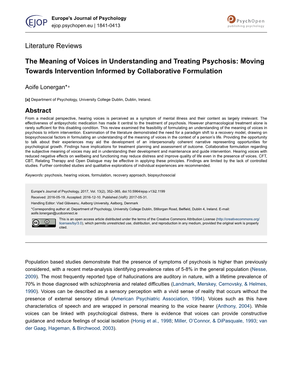 The Meaning of Voices in Understanding and Treating Psychosis: Moving Towards Intervention Informed by Collaborative Formulation