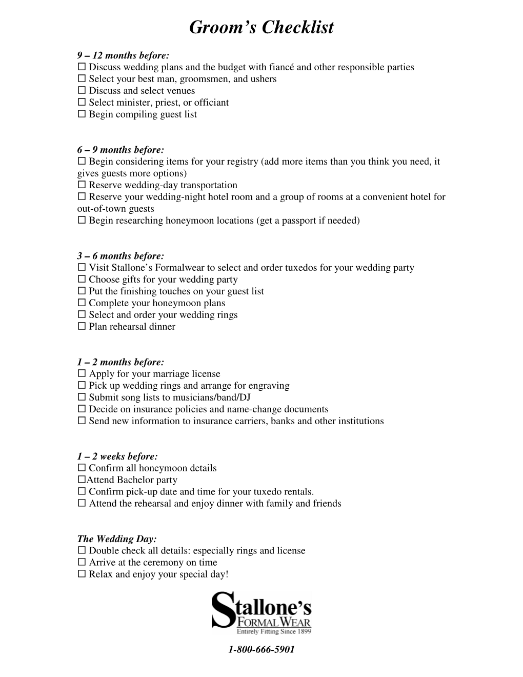 Groom's Checklist