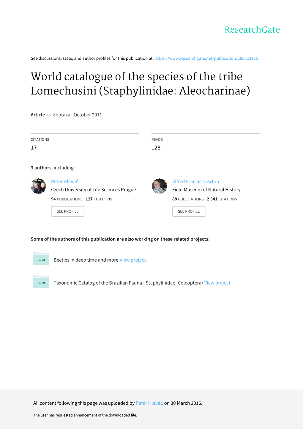 World Catalogue of the Species of the Tribe Lomechusini (Staphylinidae: Aleocharinae)