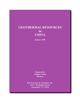 GEOTHERMAL RESOURCES in CHINA