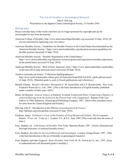 The Use of Heraldry in Genealogical Research Bibliography
