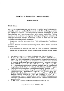The Unity of Roman Italy: Some Anomalies