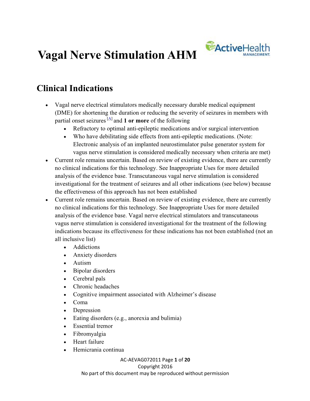 Vagal Nerve Stimulation AHM