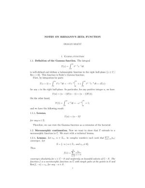 Notes on Riemann's Zeta Function